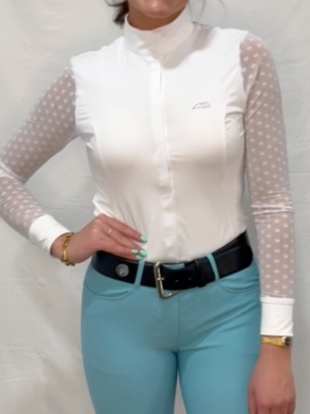 EQUILINE Carrid Show Shirt in White (NWT) for Equestrians, Jersey Lycra, Large